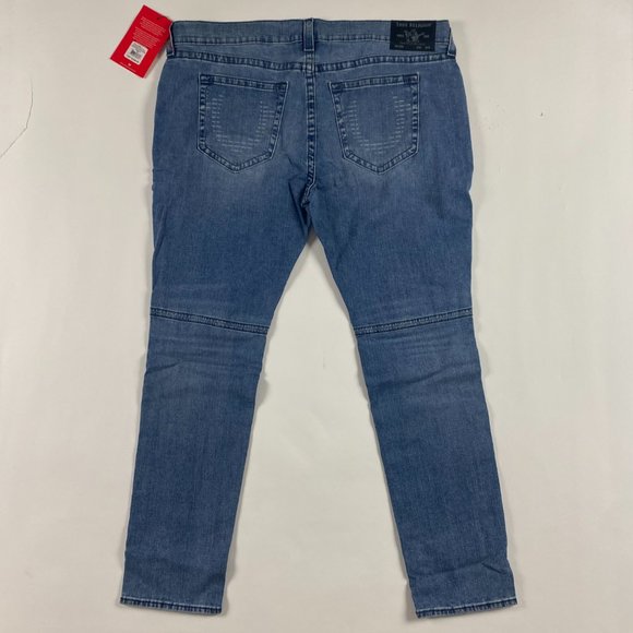 NWT True Religion Rocco Moto No Flap Relaxed Skinny Jeans Mens 44 Trophy Blue - Picture 2 of 15